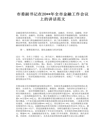 市委副書記在全市金融工作會議上的講話范文