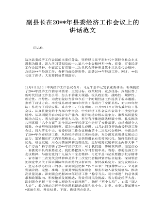 副縣長在縣委經(jīng)濟工作會議上的講話范文