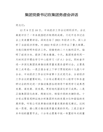 集團黨委書記在集團務(wù)虛會講話發(fā)言