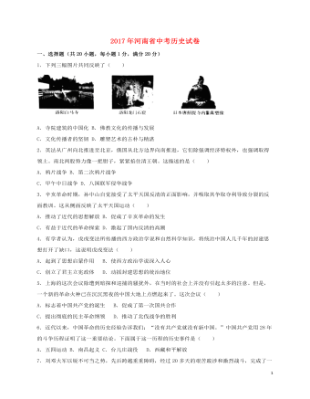 河南省2017年中考歷史真題試題（含解析）