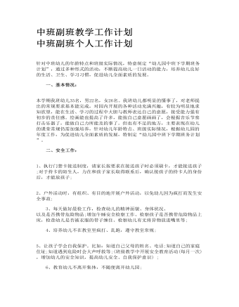 中班副班個人工作計劃