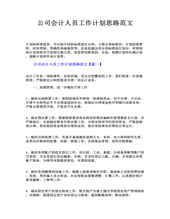 公司會計人員工作計劃思路范文