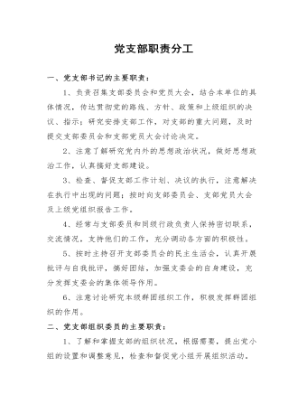 黨支部工作計劃黨支部職責(zé)分工