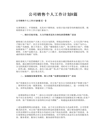 公司銷售個人工作計劃8篇