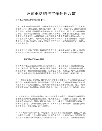 公司電話銷售工作計(jì)劃八篇