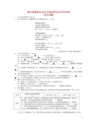 浙江省溫州市2016年中考語文真題試題（含答案）