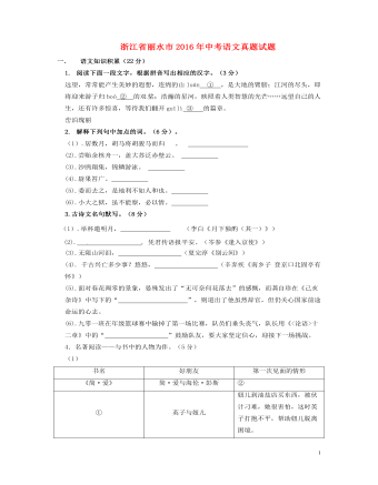 浙江省麗水市2016年中考語文真題試題（含答案）