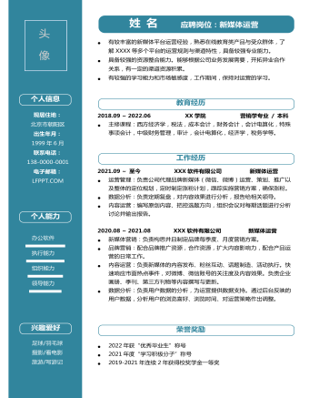 新媒體運營崗位應屆生求職簡歷