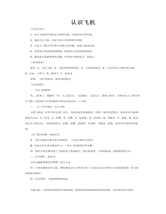 大班科學(xué)教案：認識飛機