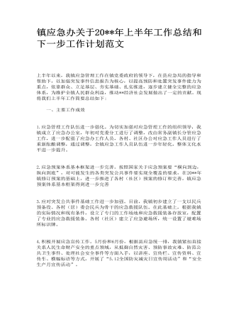 鎮(zhèn)應急辦關(guān)于2023年上半年工作總結(jié)和下一步工作計劃范文