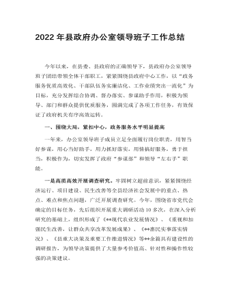 2022年縣政府辦公室領導班子工作總結