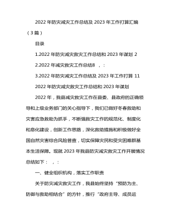 2022年防災減災工作總結及2023年工作打算匯編（3篇）