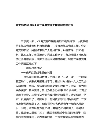 黨支部書記2022年三季度黨建工作情況總結(jié)匯報(bào)