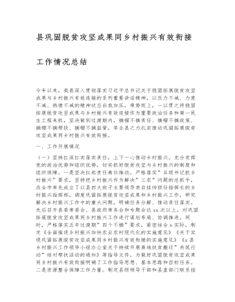 縣鞏固脫貧攻堅成果同鄉(xiāng)村振興有效銜接工作情況總結(jié)