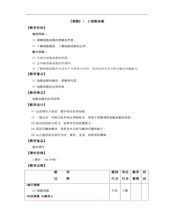 【高教版】中職數(shù)學基礎模塊上冊：4.2《指數(shù)函數(shù)》優(yōu)秀教案