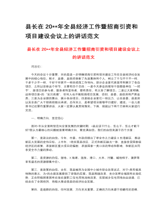 縣長在2023年全縣經濟工作暨招商引資和項目建設會議上的講話范文