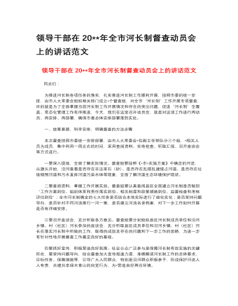 領(lǐng)導干部在2023年全市河長制督查動員會上的講話范文