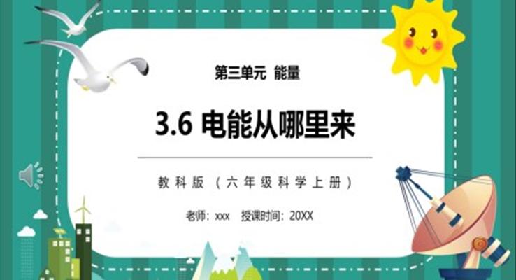 電能從哪里來PPT課件模板教科版六年級(jí)科學(xué)上冊(cè)