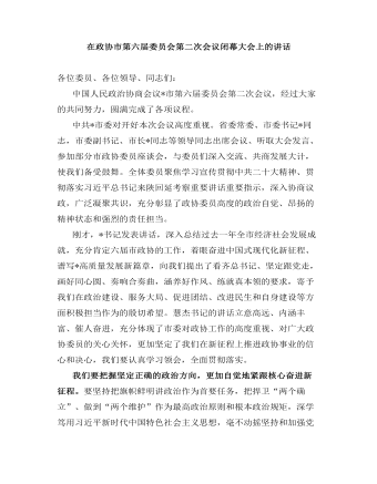 在政協(xié)市第六屆委員會第二次會議閉幕大會上的講話