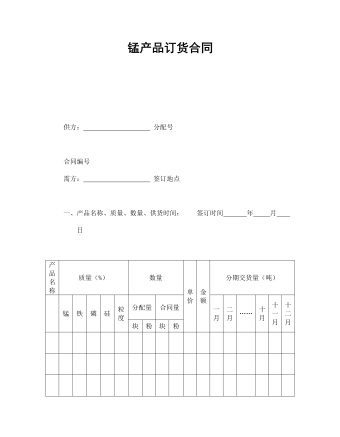 錳產(chǎn)品訂貨合同