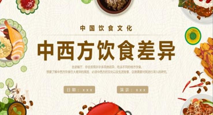 中西方飲食差異文化介紹PPT課件模板復(fù)古中國風