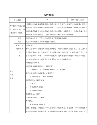 人教版新課標小學數(shù)學六年級下冊比例教案